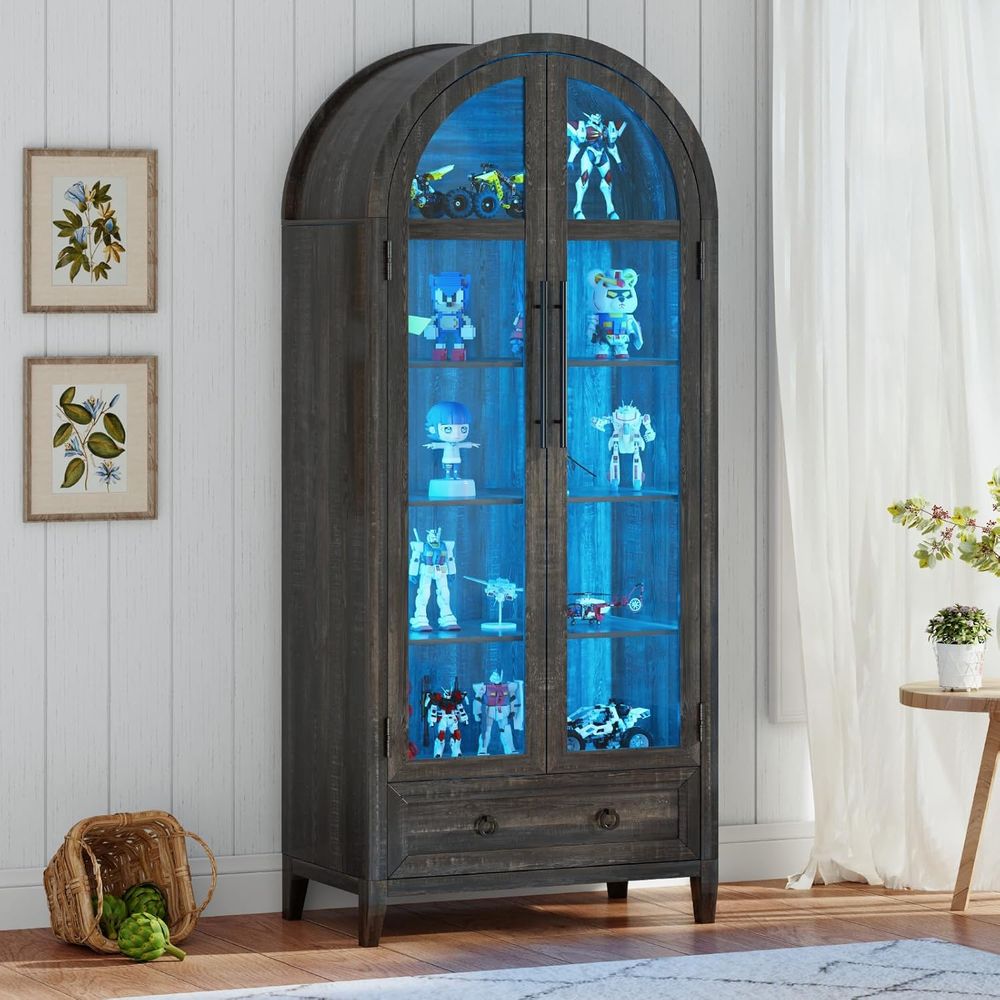 Glass Cabinet Display - 73 Kavisli Camlı Vitrin, 4 Katlı,