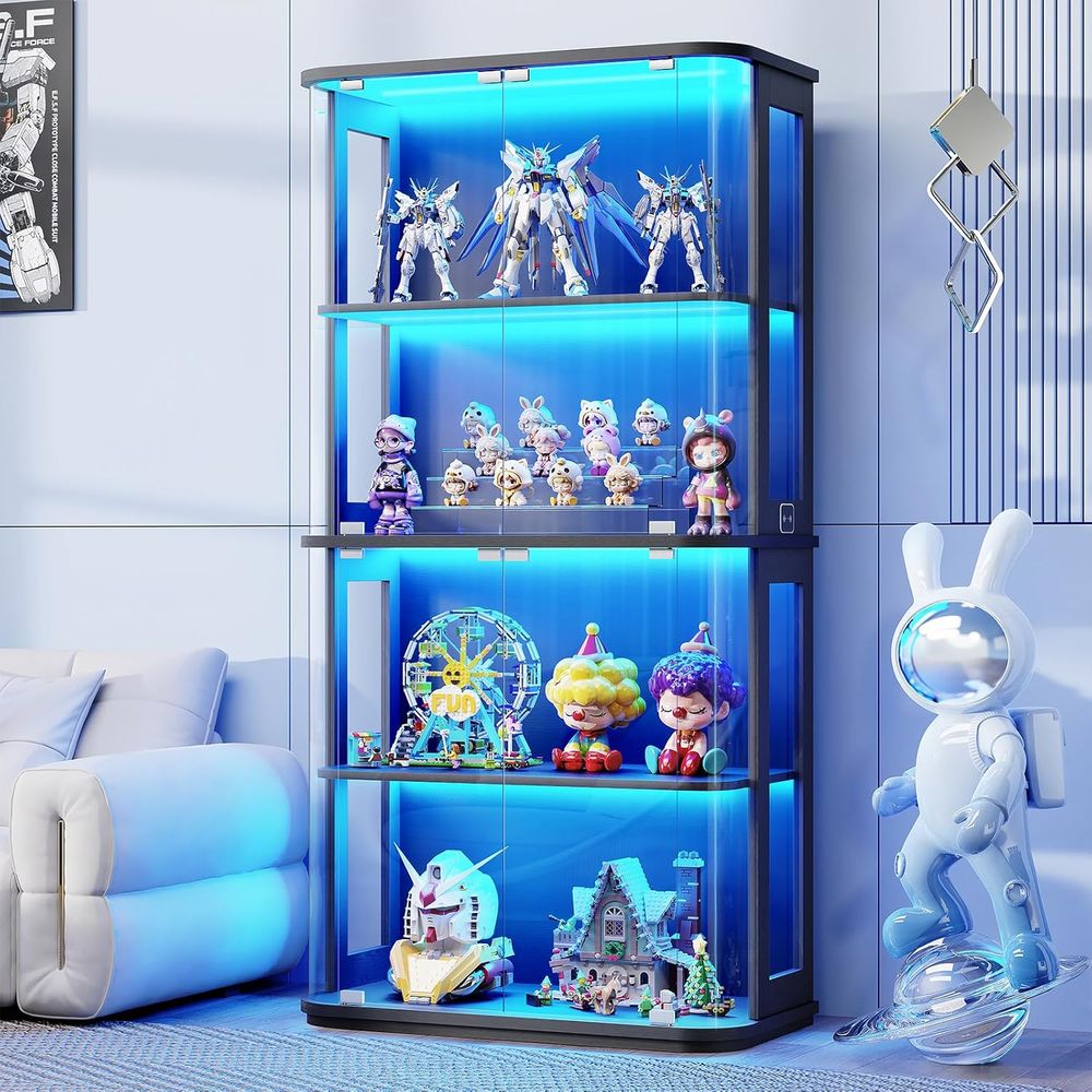 Glass Cabinet Display - Cam Kapılı Yuvarlak Vitrin, Şeffaf Tam