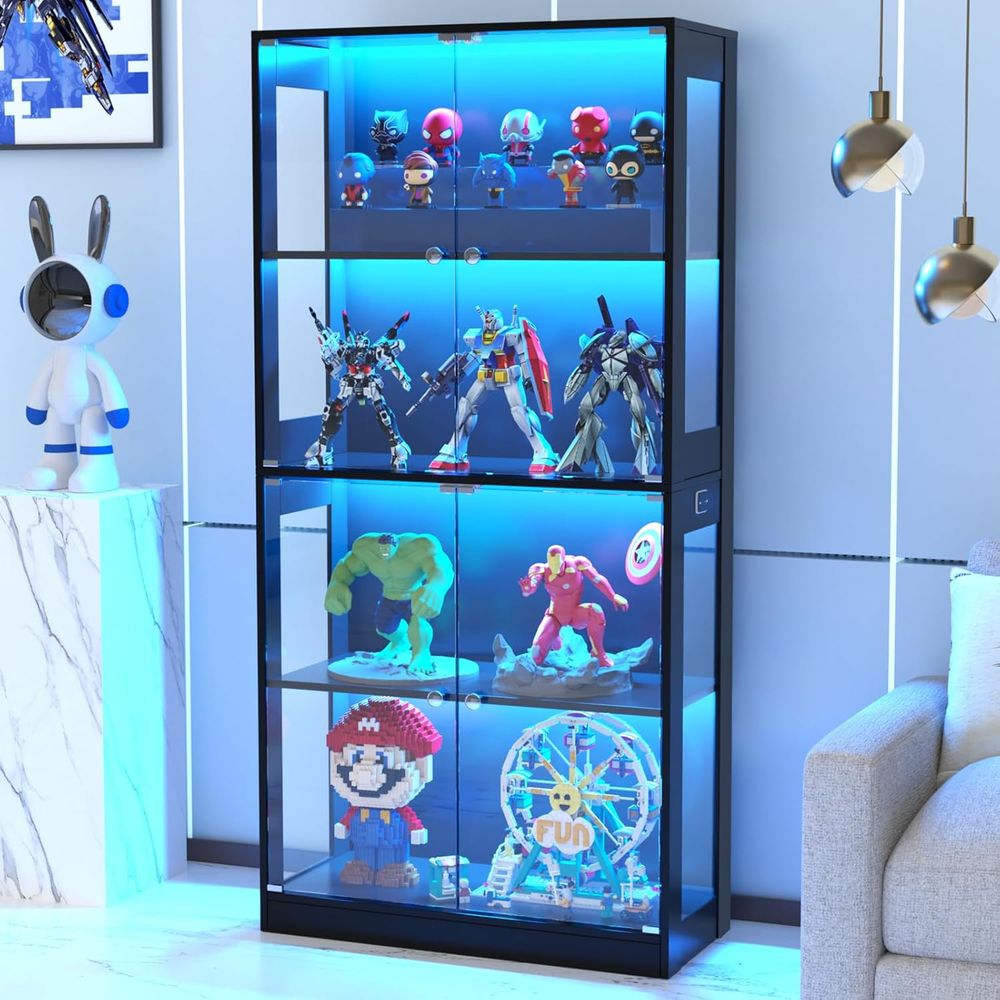 Glass Cabinet Display - 65 Cam Kapılı Vitrin, Sensörlü Aydınlatmalı