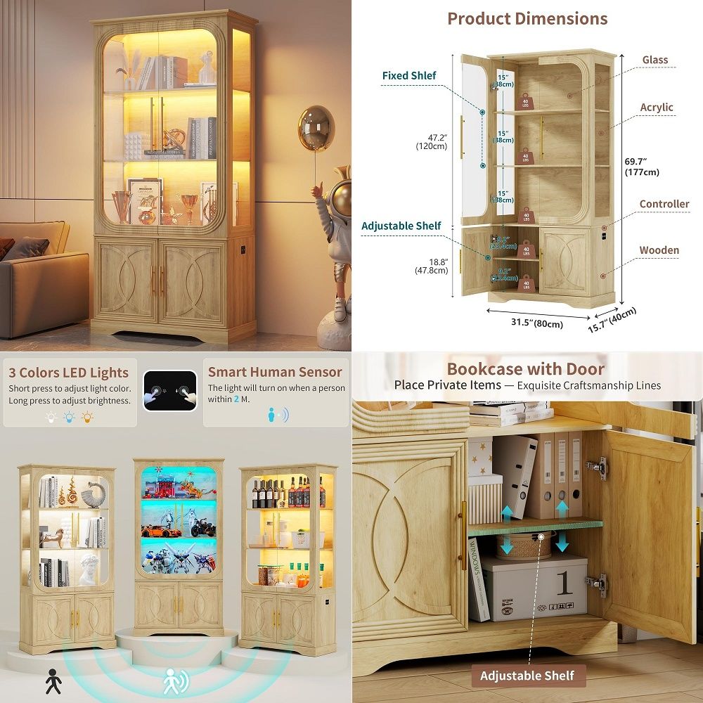Glass Cabinet Display - Cam Kapılı ve Depolama Raflı Vitrin,