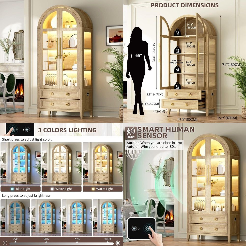 Glass Cabinet Display - 71 Kemerli Cam Kapılı Antika Dolabı,