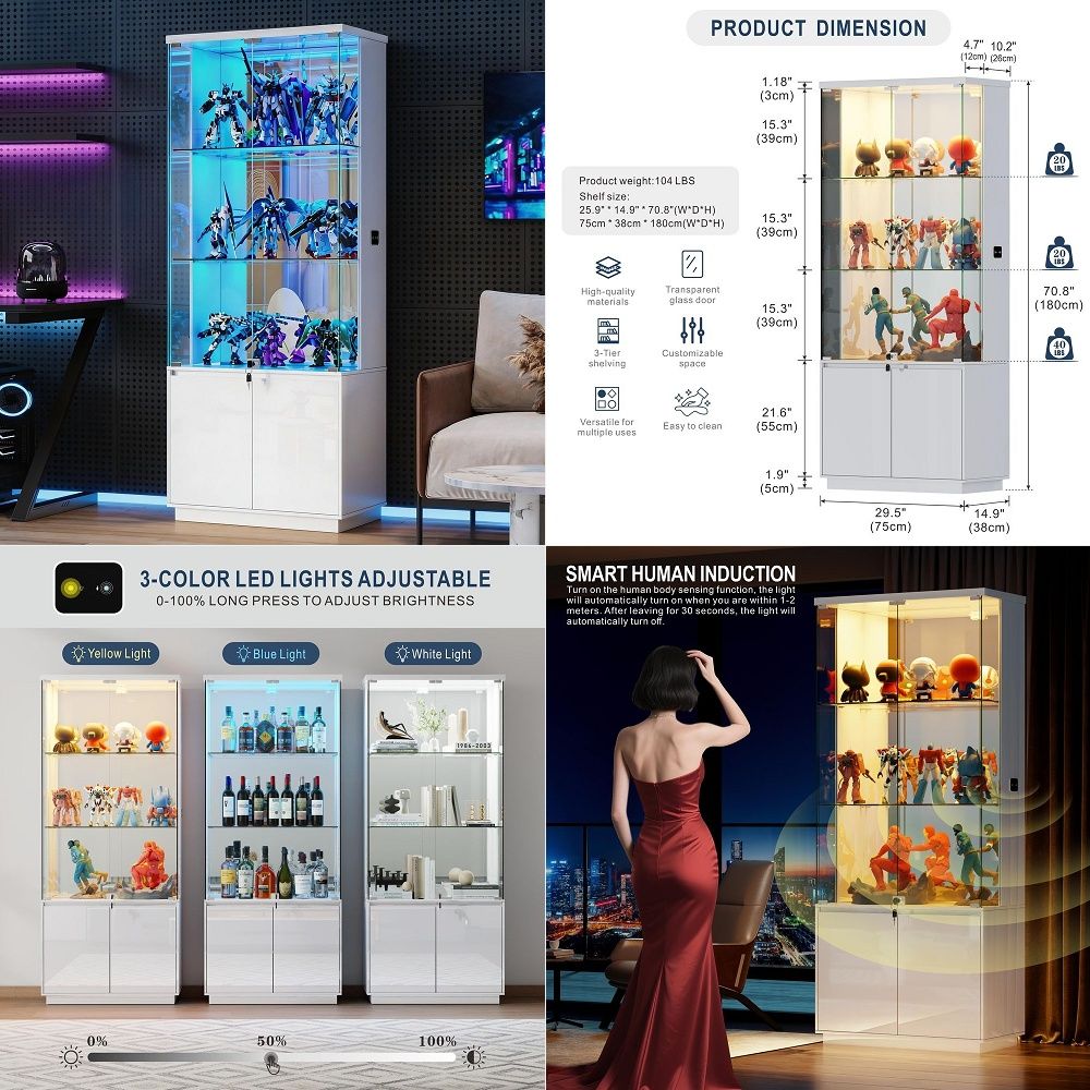 Glass Cabinet Display - 71 Cam Kapılı Vitrin, 3 Renkli