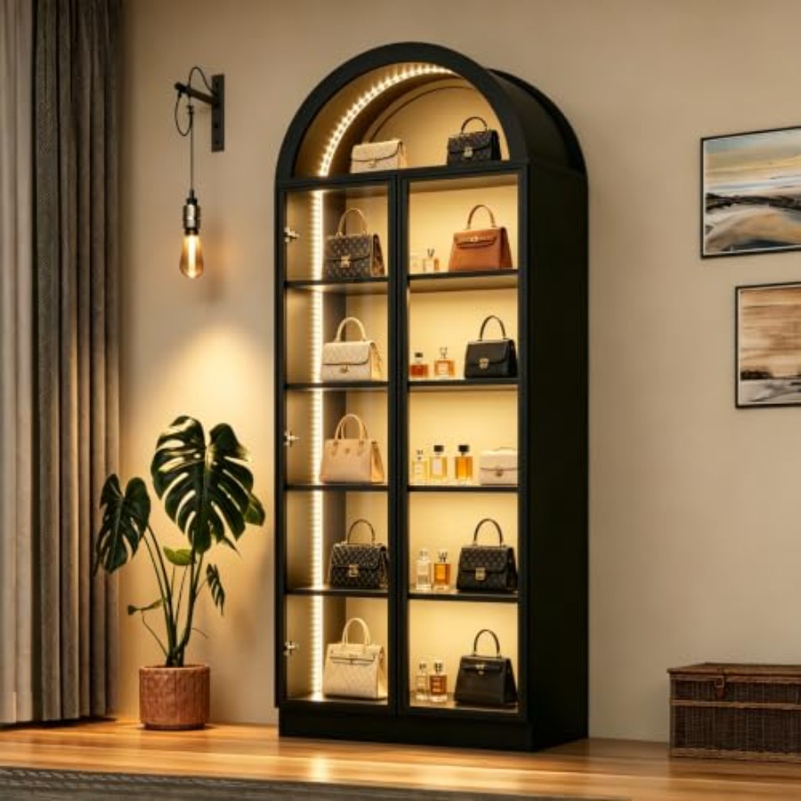 Glass Cabinet Display - Oturma odası ve ofis için kavisli