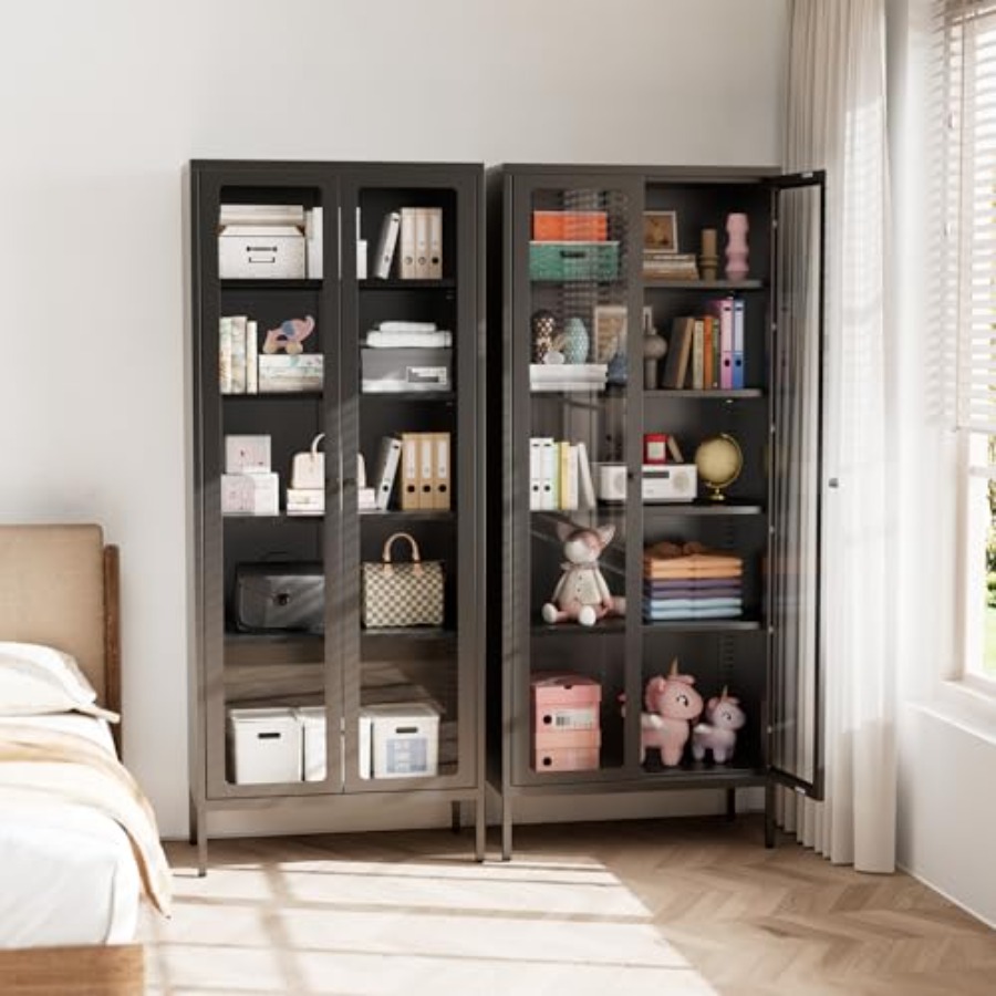 Glass Cabinet Display - 67 cm Metal Vitrin, Cam Kapılı