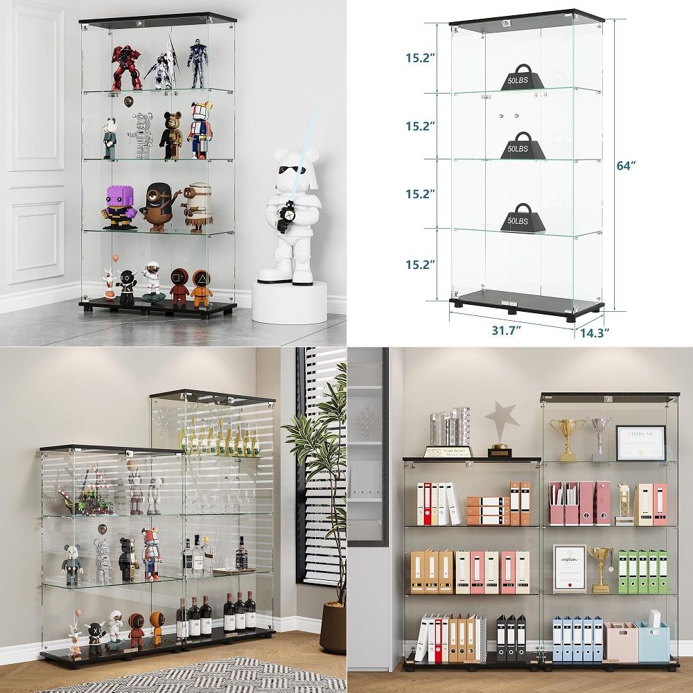 4 Raflı Çift Kapılı ve Kilitli - Glass Cabinet Display incelemesi ve fiyatı