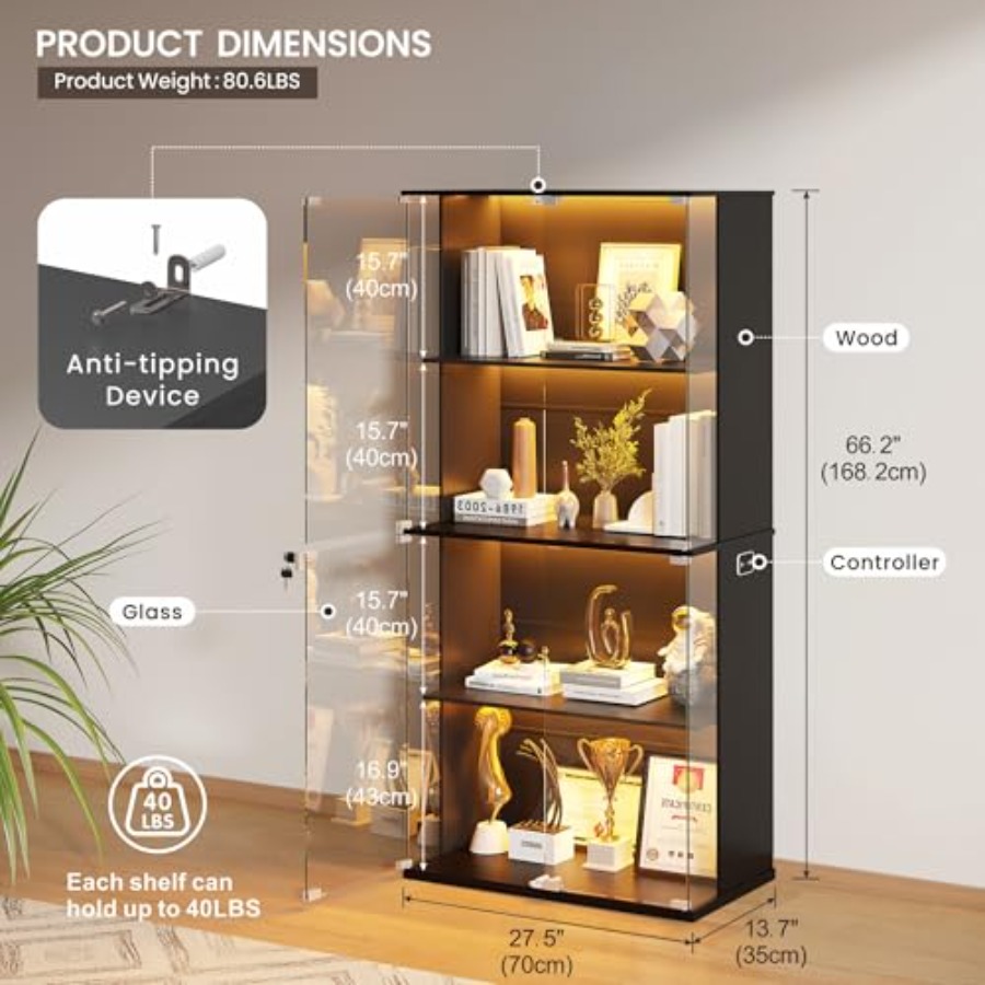 Cam Kapılı Siyah Vitrin, Oturm - Glass Cabinet Display incelemesi ve fiyatı